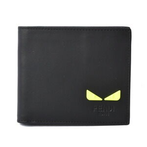 Fendi Wallet Billfold Leather SEE YOU Black Fluo Yellow